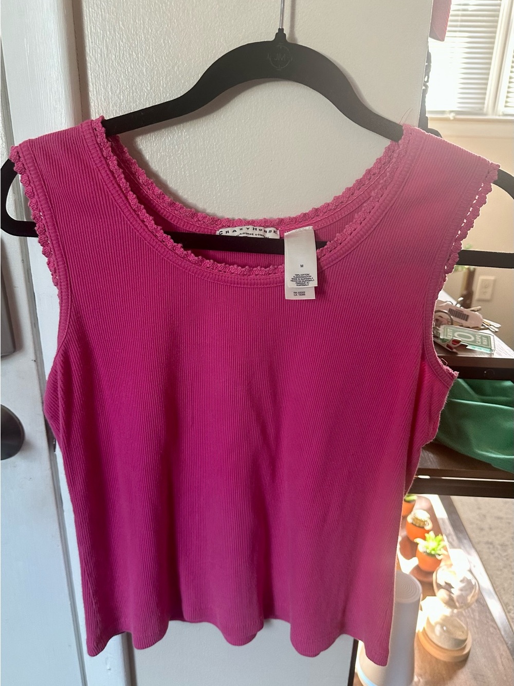 Vintage crazy horse Liz Claiborne Ribbed Lace trim tanktop